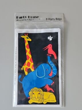 1983 Party House KALLA Animal Party Bags - Bright Blue, Yellow, Red - Vintage